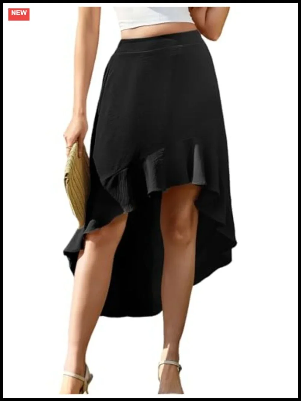 Flowy High Low Maxi Skirt with Pockets - Elastic Waist A-Line